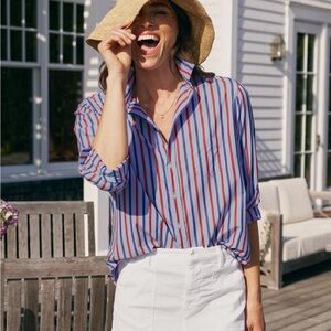 Frank and Eileen Eileen Relaxed Button Up Blue Navy Red Stripe Womens Medium